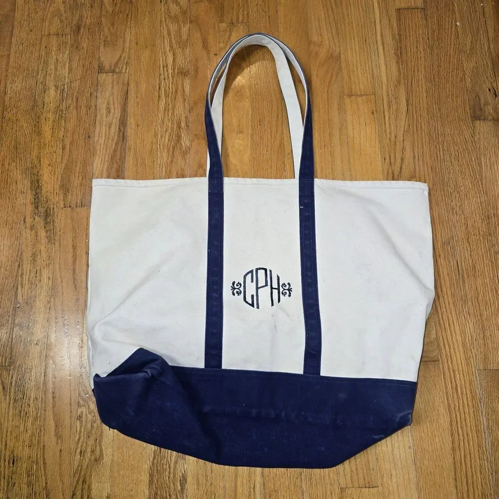 Vintage 1980s Eddie Bauer Canvas Large Tote Bag Blue Bottom Outdoor Outfitters